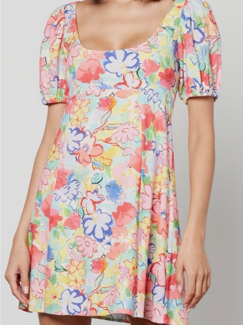 RIXO Floral Print Canvas Mini Dress Puff Sleeve Size 4
